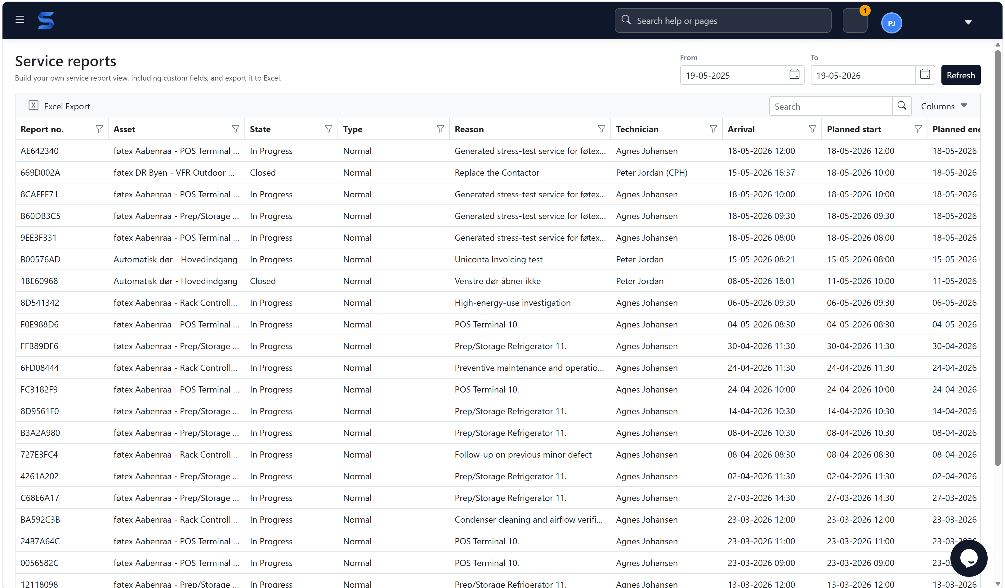 Sepolo Serviceberichte mit Filtern und Export
